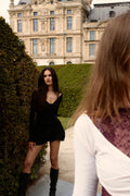 Short bouffant en lin NOIR