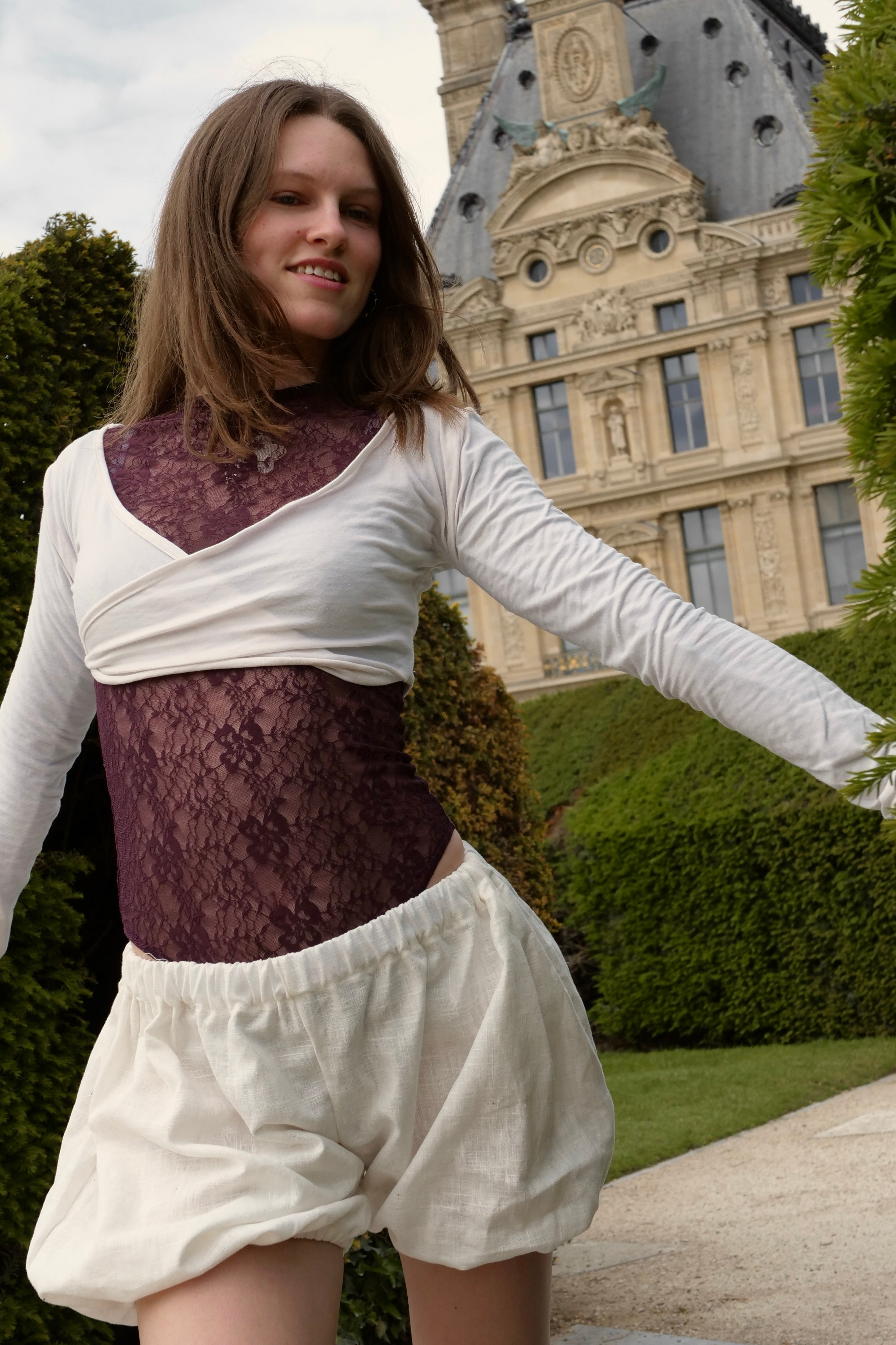 Short bouffant en lin BLANC