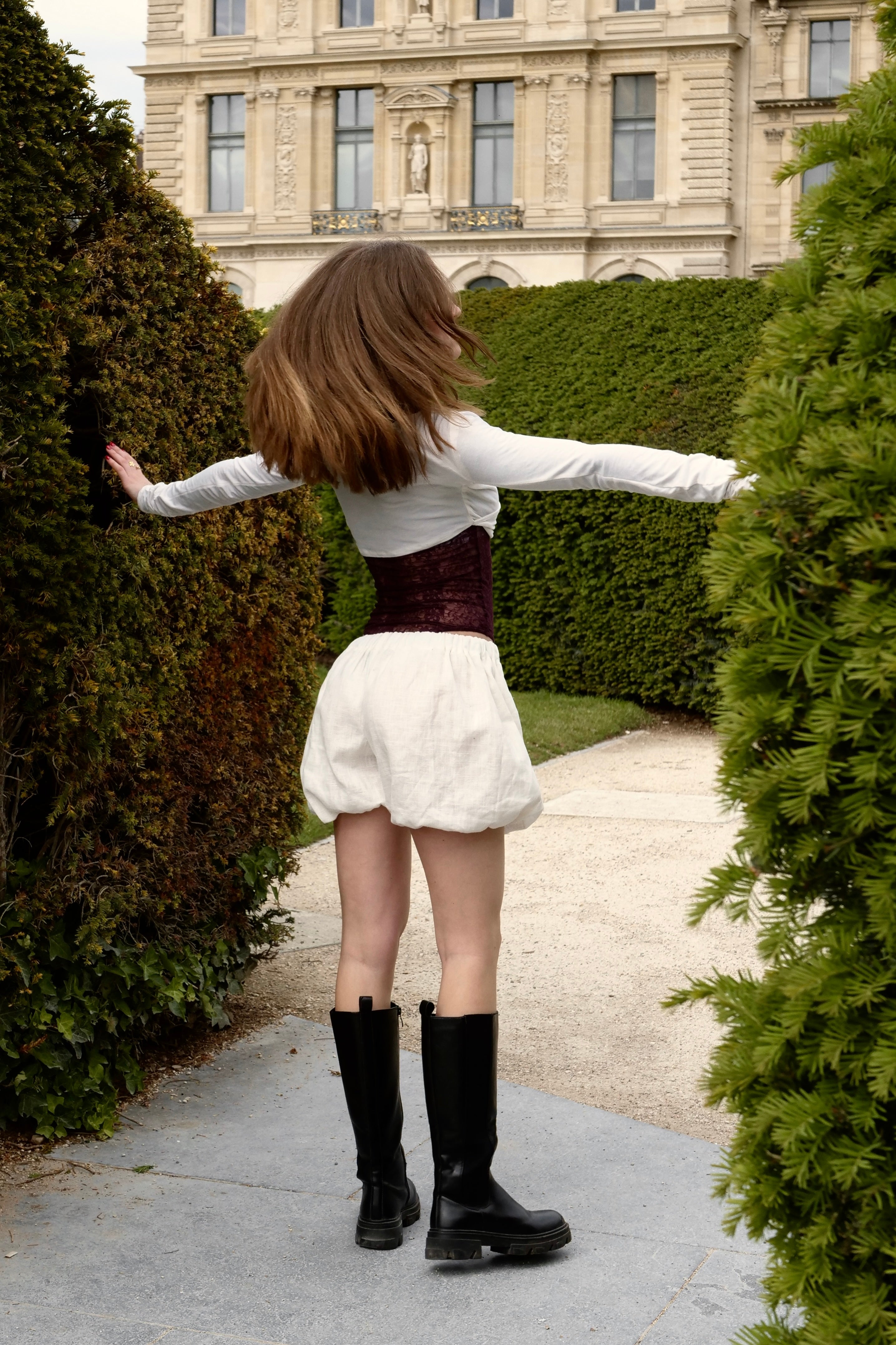 Short bouffant en lin BLANC