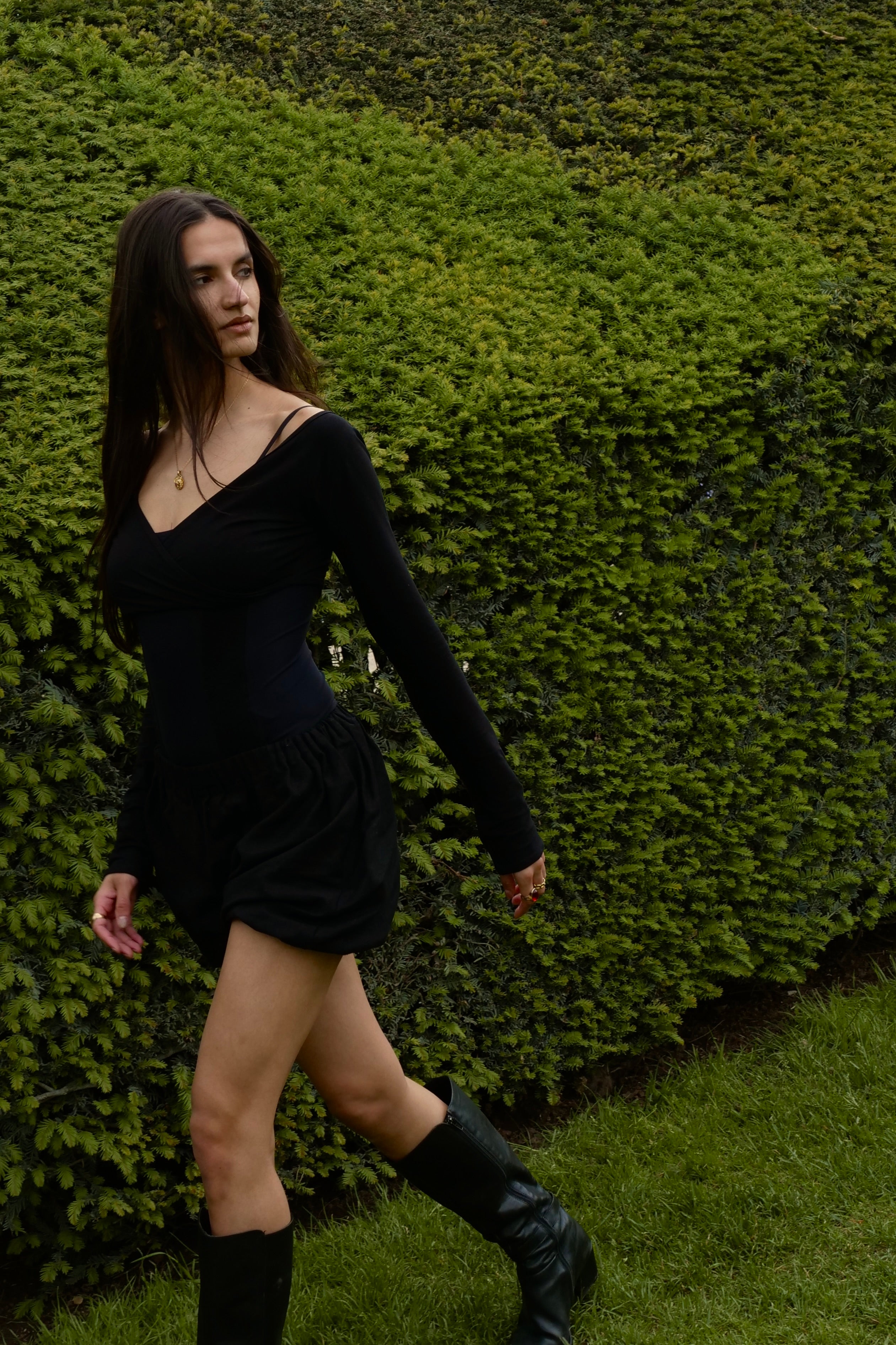 Short bouffant en lin NOIR